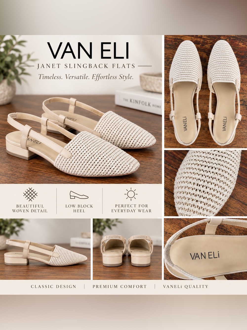 Vaneli Janet Woven Slingback Flats in Light Beige